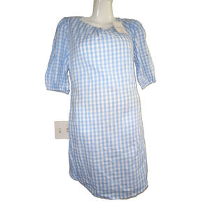 Fashion Blue Checkered Short Sleeve Lightweight Dress Size L W006